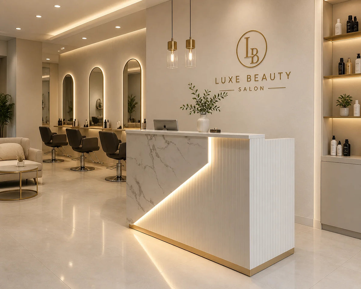 Custom Salon Reception Desk with LED Accent