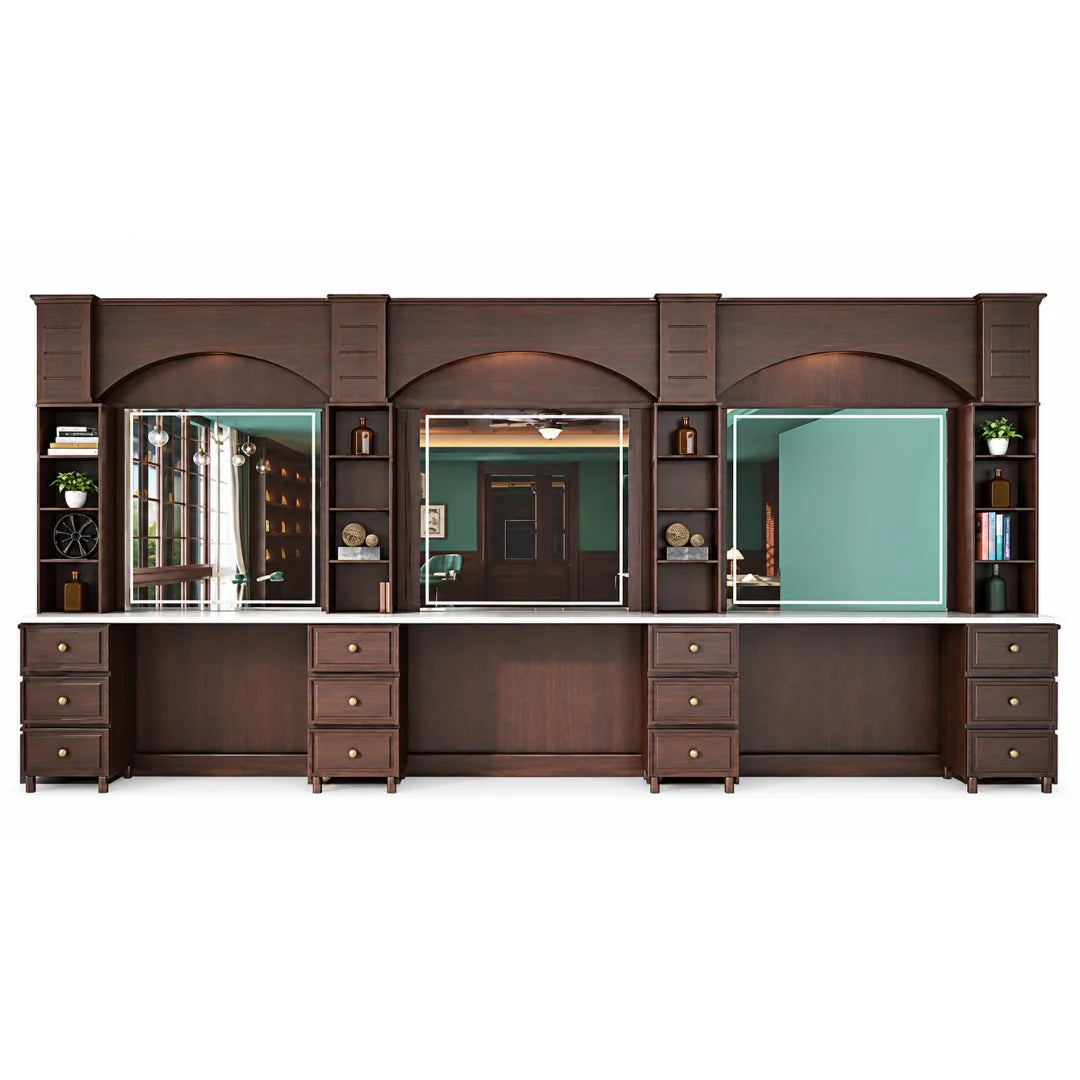 High-End Wooden Barber Workstation with Integrated Storage