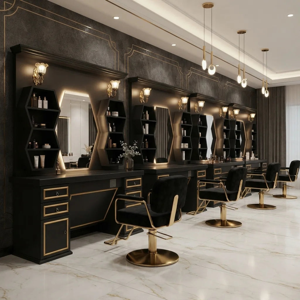 Custom Barber Styling Station with Mirror, Storage & Wash Basin Options