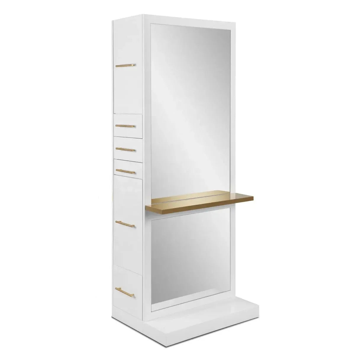 High-End Barber Mirror Station with Built-In Cabinetry