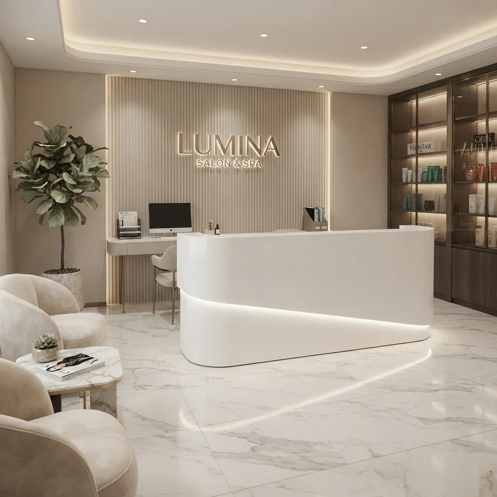 White Reception Counter for Beauty Salons