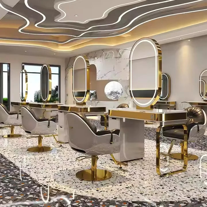 Barber Styling Station with Integrated LED Mirror