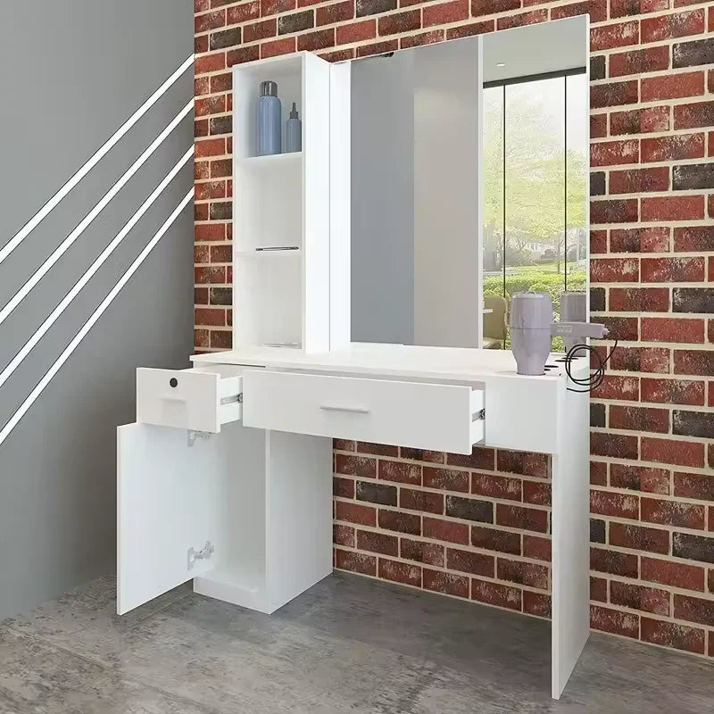 Black Barber Styling Station with Mirror and Storage