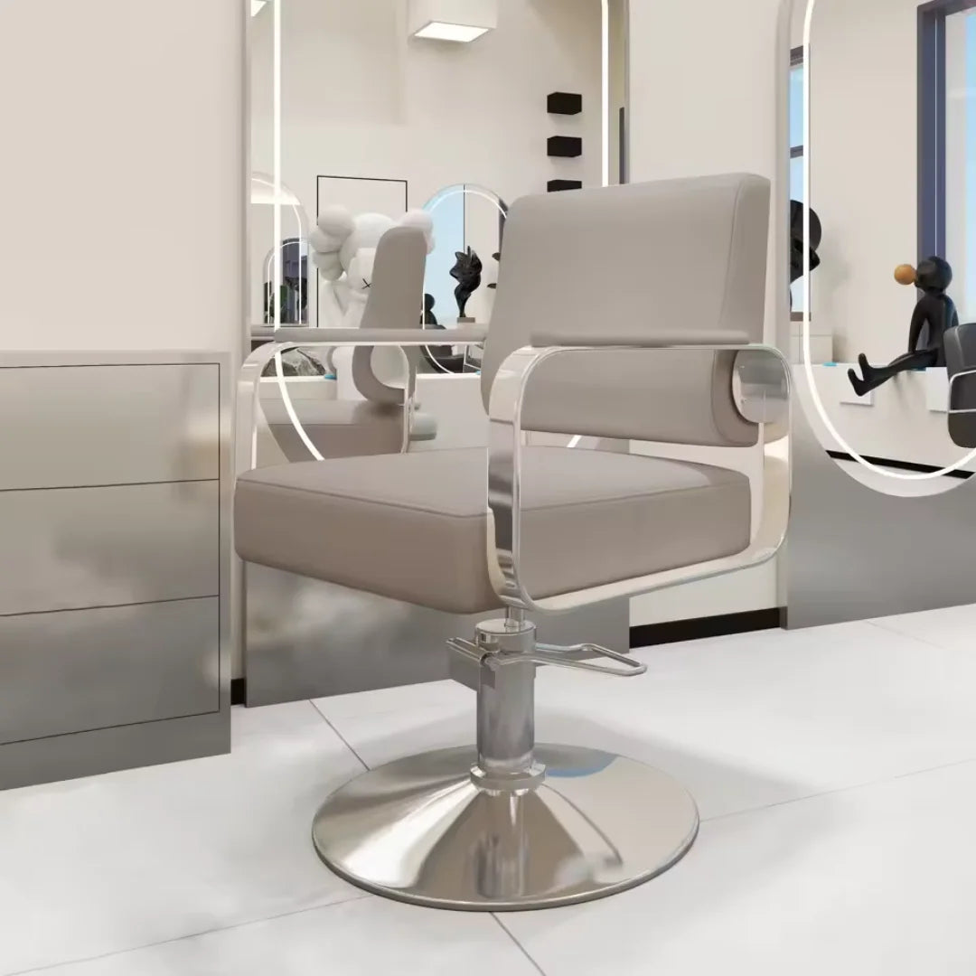 Hair Styling Chair with Polished Metal Base