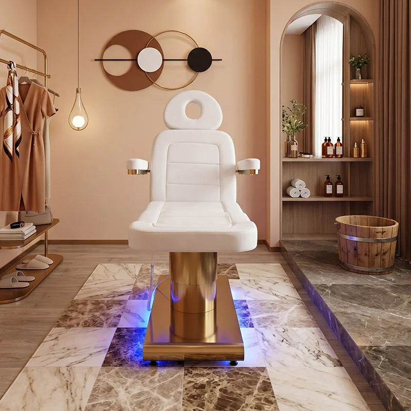 Electric Massage Treatment Bed with Gold Pedestal Base
