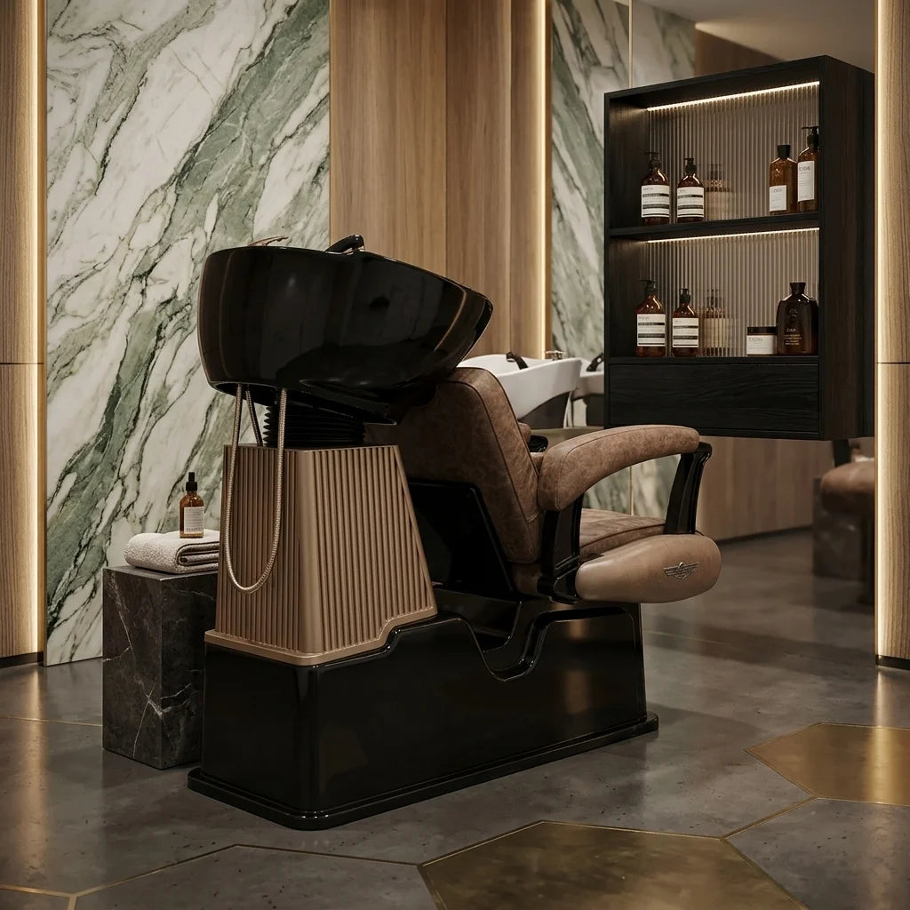 Salon Backwash Black Theme Chair with Shampoo Basin