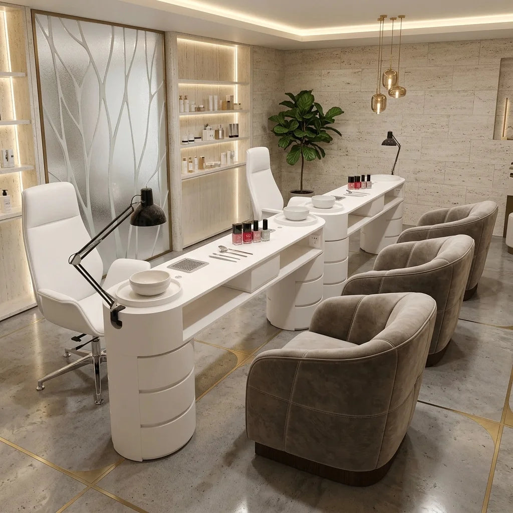Double Manicure Table with Storage and Ventilation