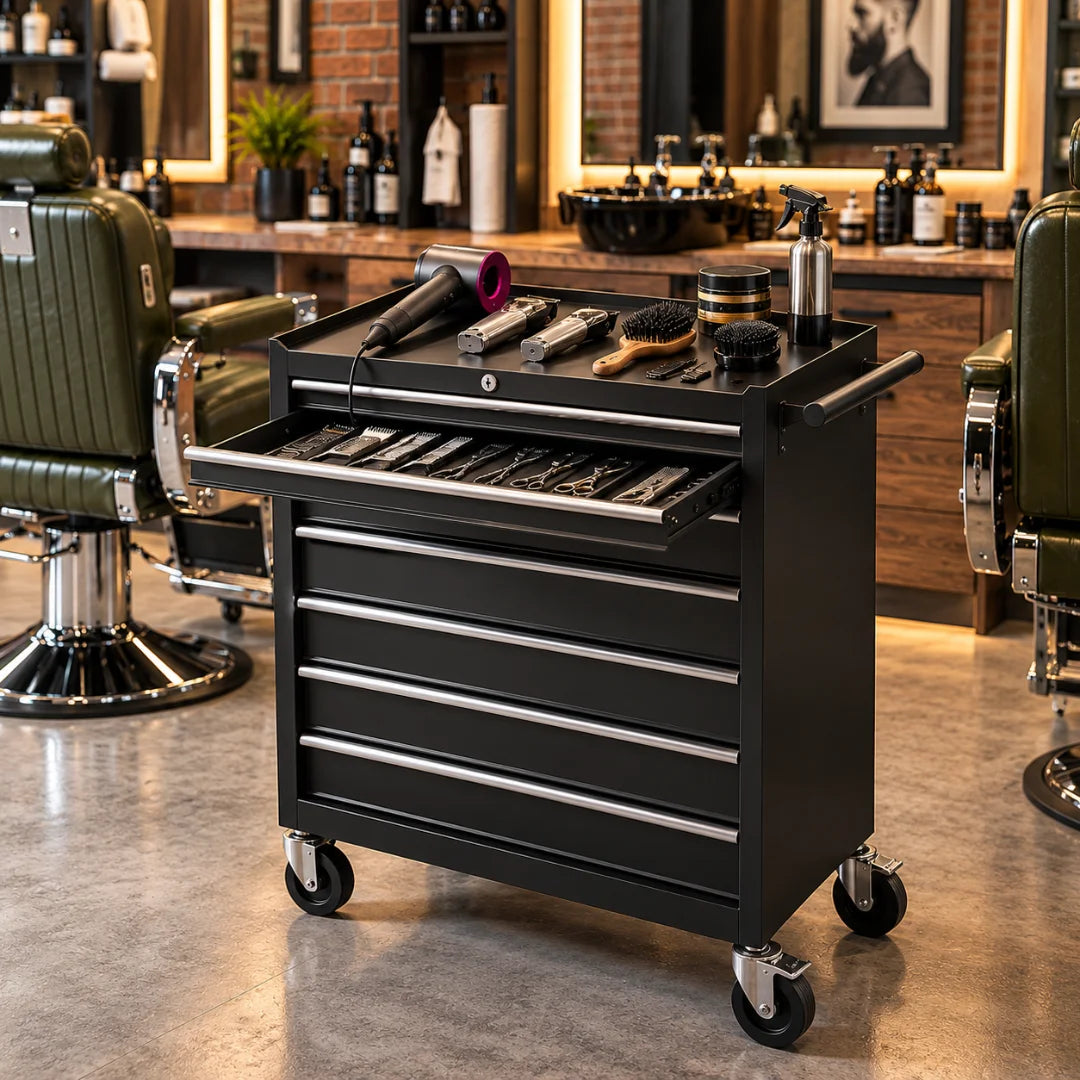 Rolling Barber Tool Cart with Drawers
