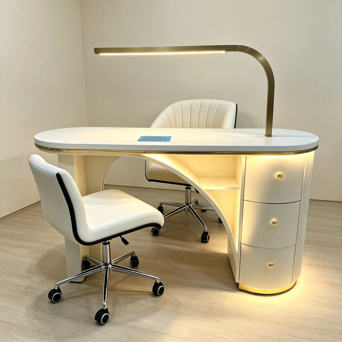 Manicure Table with Task Light and Drawer Storage