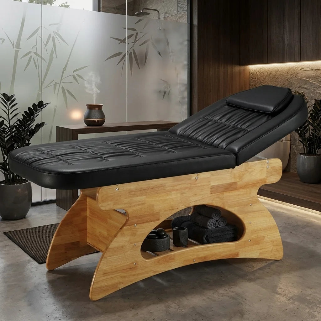Spa Massage Bed with Natural Wood Base