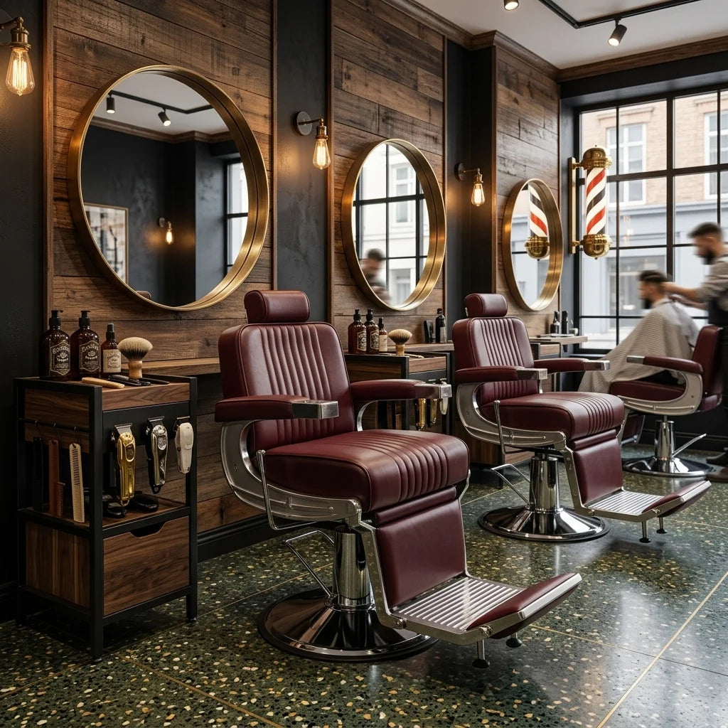 Classic Barber Chair with Leather-Look Upholstery