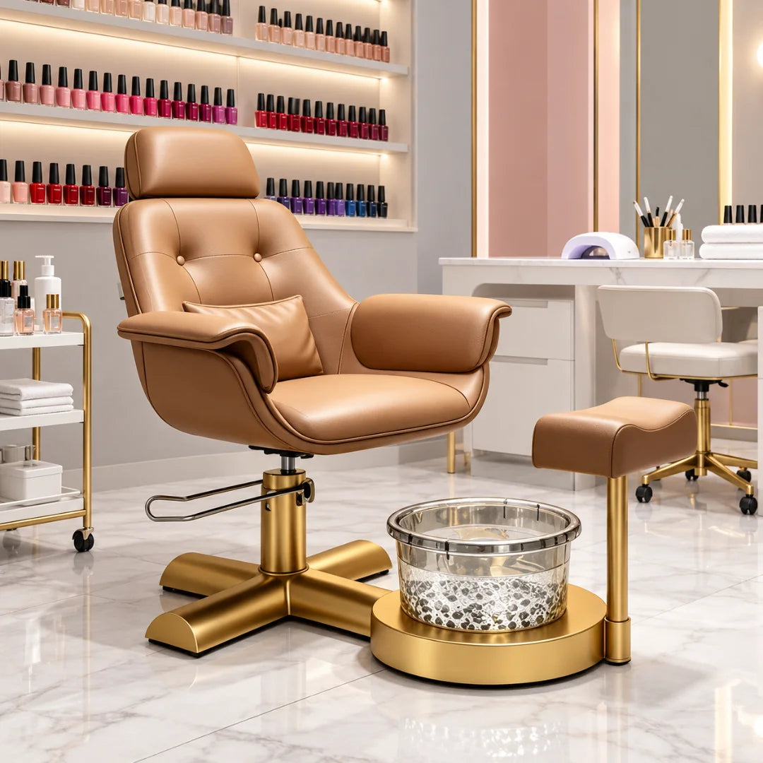 Button Tufted Pedicure Spa Chair with Padded Footrest