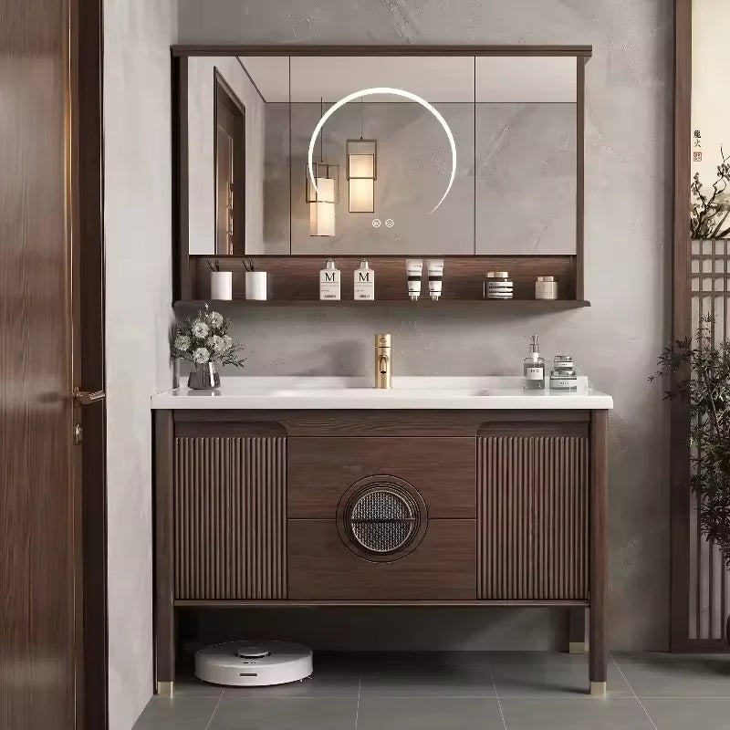Luxury Walnut Spa Vanity Cabinet with LED Mirror