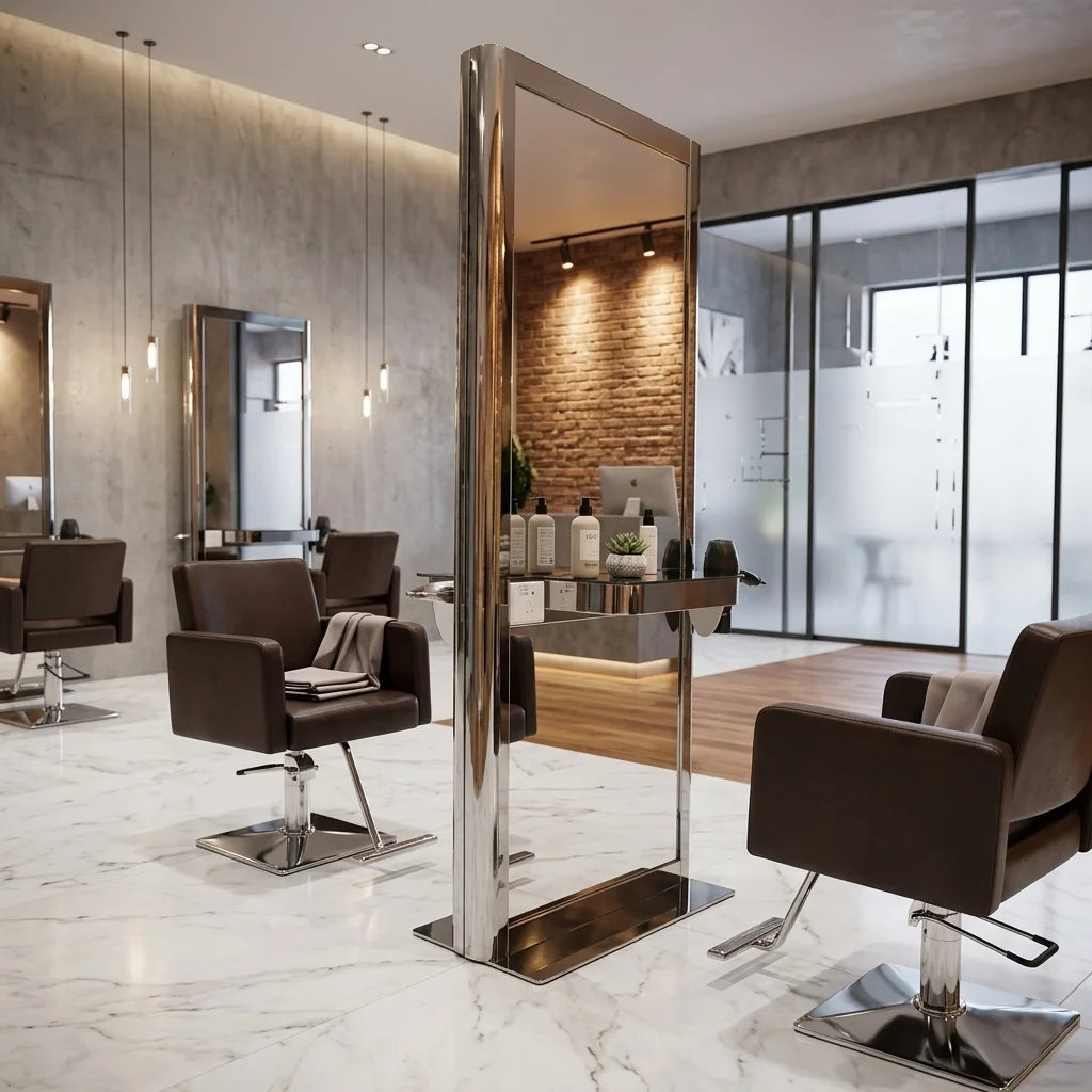 Chrome Plated Barber Mirror Station