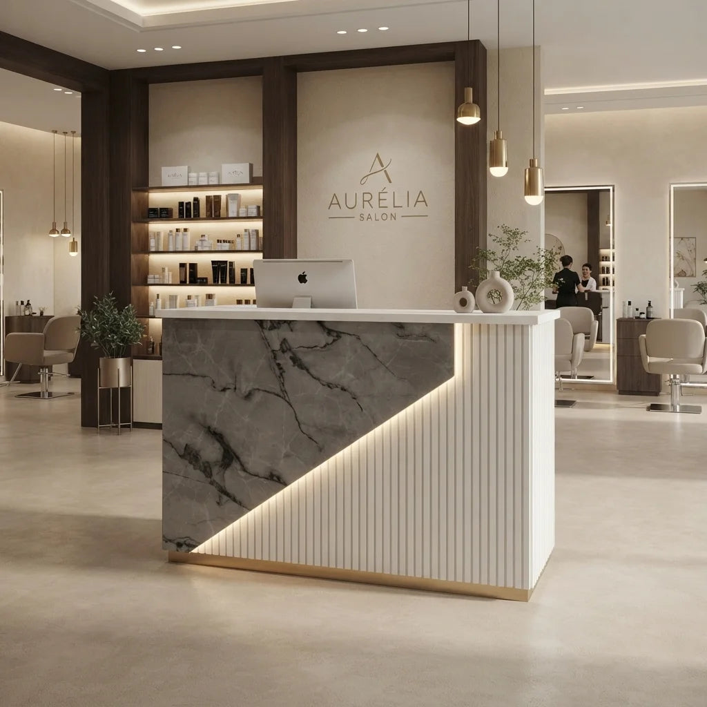 Custom Salon Reception Desk with LED Accent