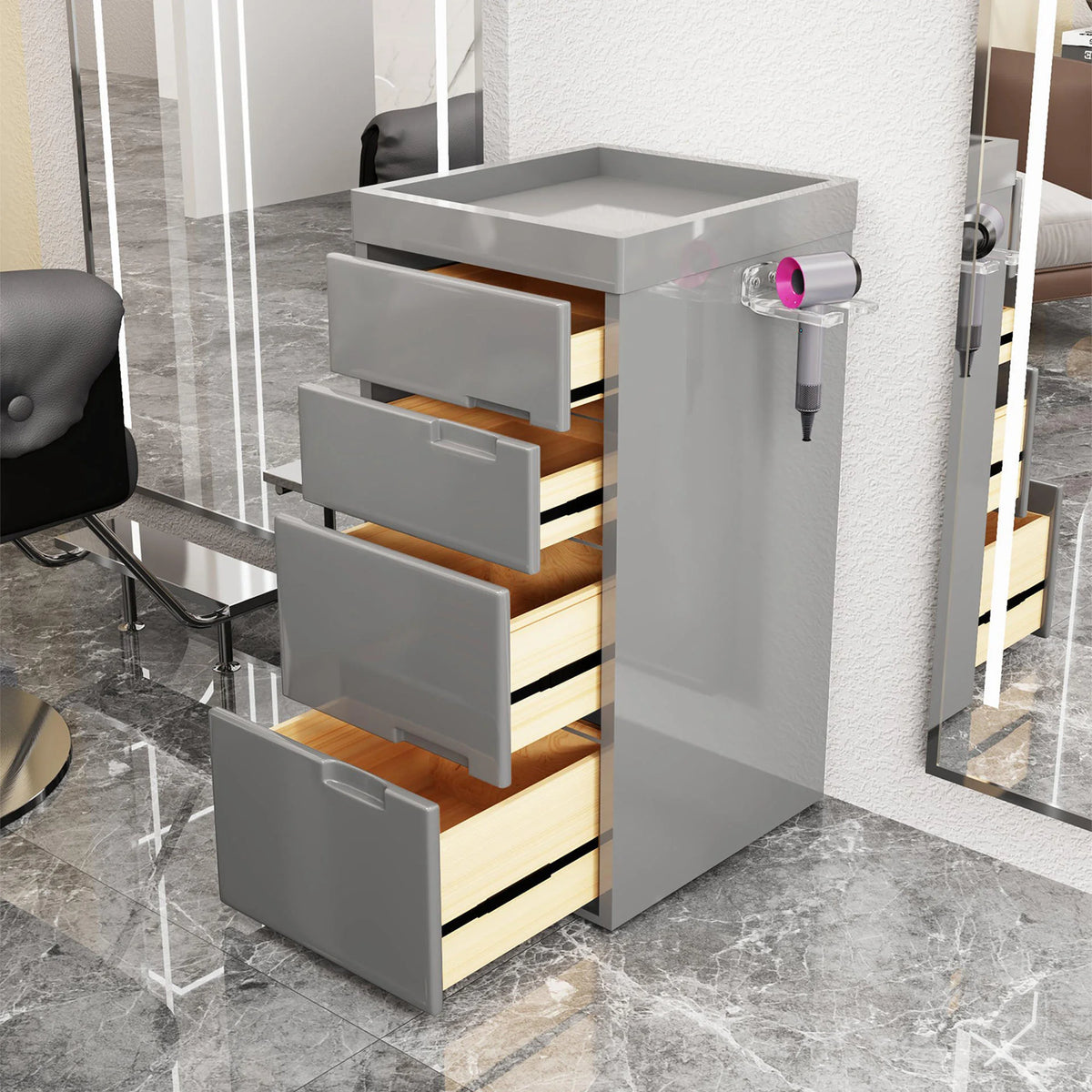 Elegant 4-Drawer Salon Trolley with Dryer Holder