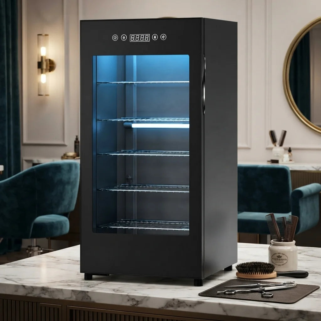 Black Barber & Salon Sterilization Cabinet