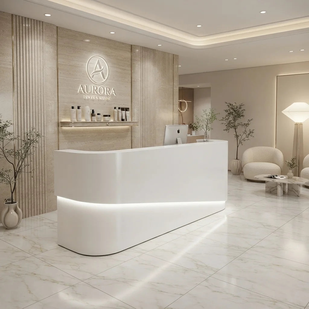 White Reception Counter for Beauty Salons