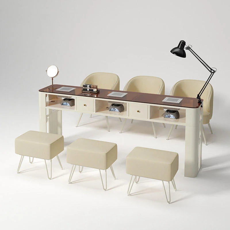 Nail Salon Table with Workstations and Storage
