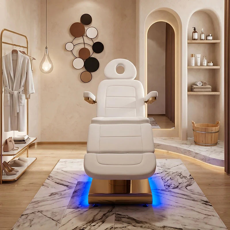 Electric Massage Treatment Bed with Gold Pedestal Base