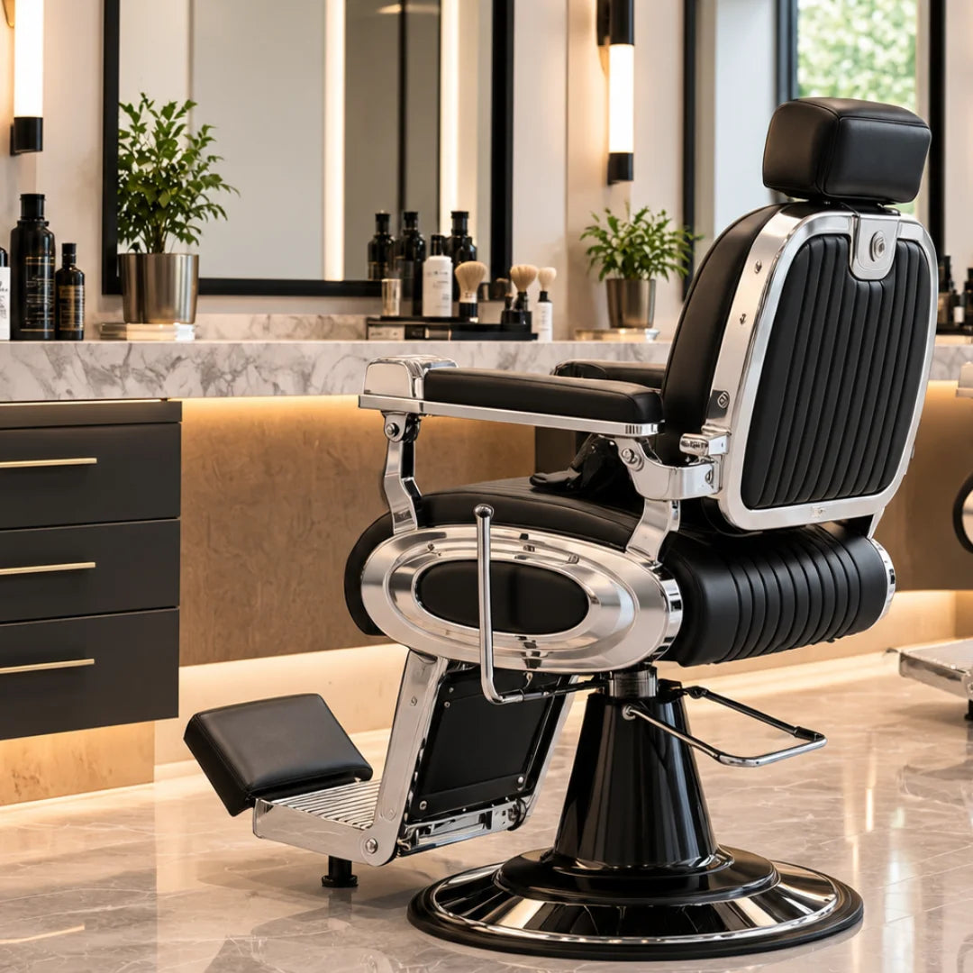 Classic Ribbed Black Theme Barber Chair