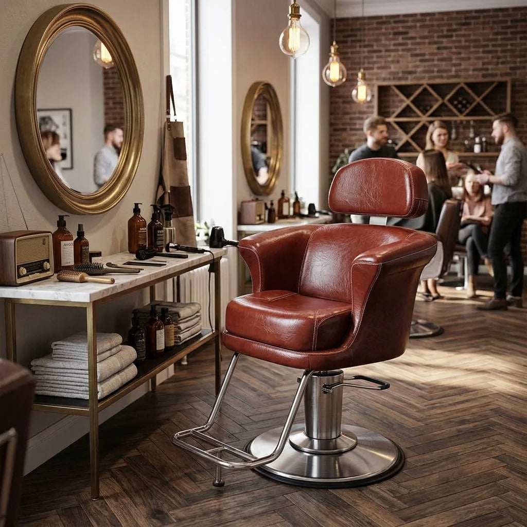 Burgundy Leather Upholstered Salon Styling Chair