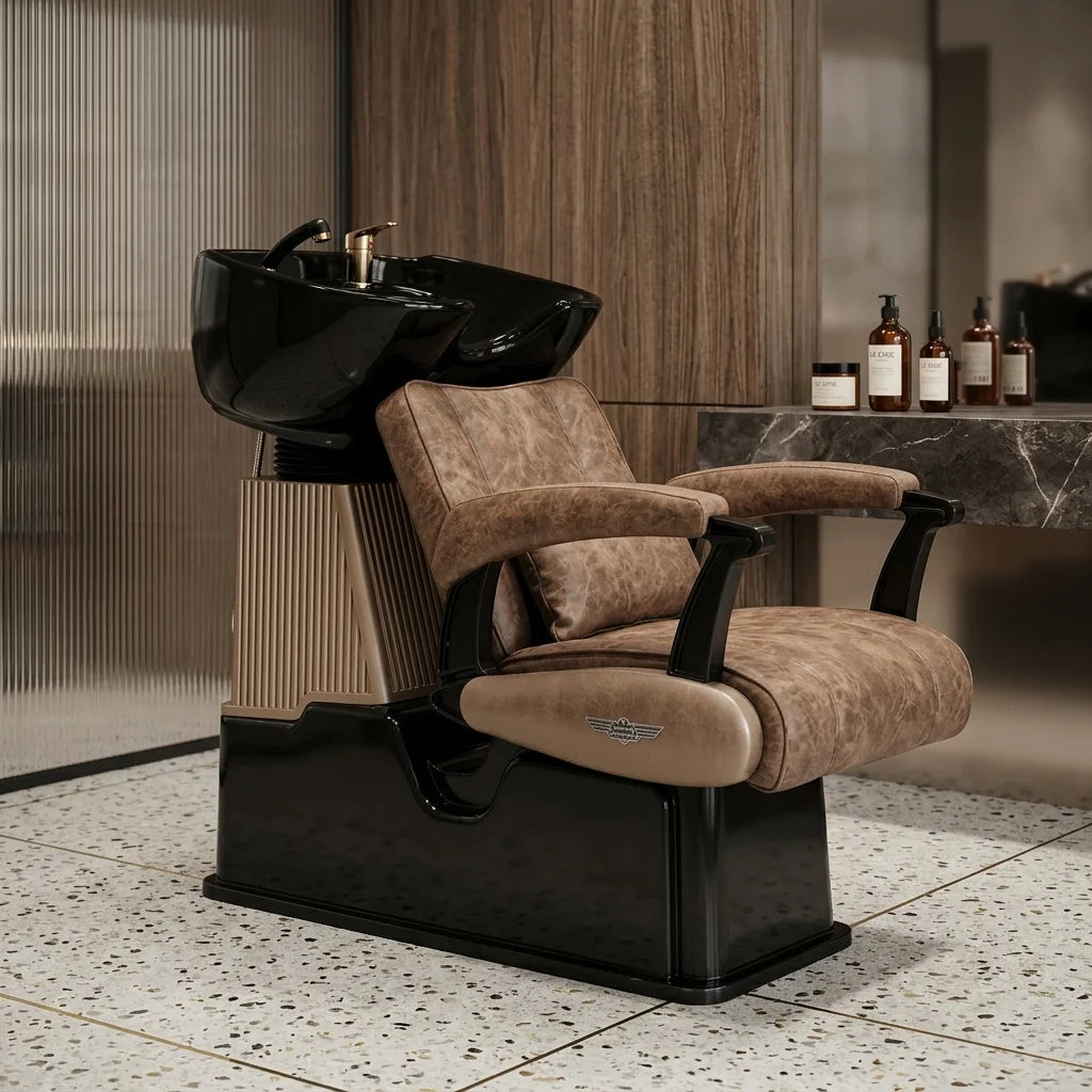 Salon Backwash Black Theme Chair with Shampoo Basin