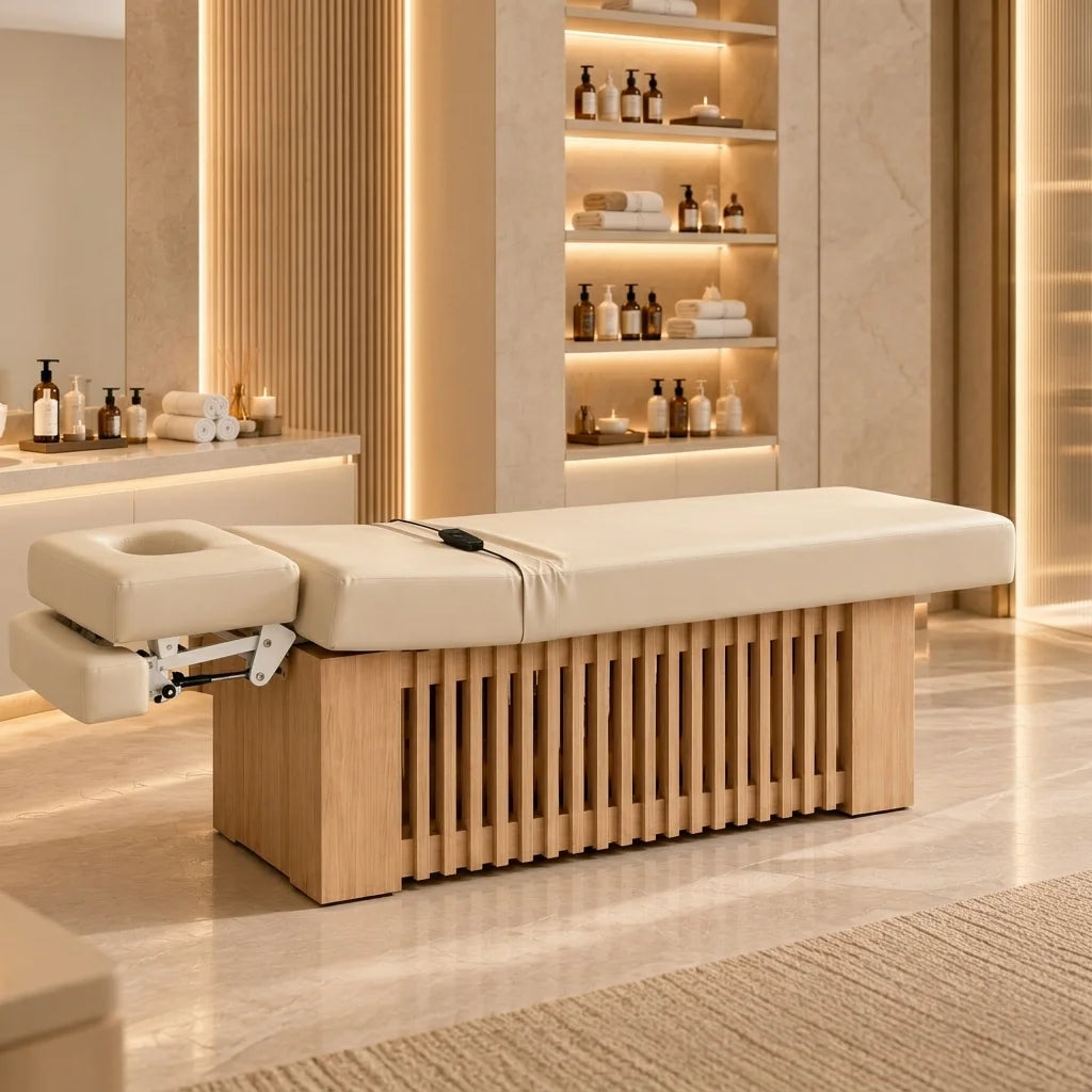 Wood-Finish Spa Massage Table with Padded Headrest