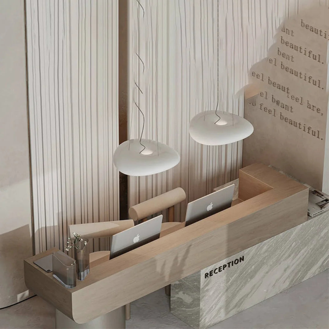 Reception Desk with Wood-Grain Front and Block Base