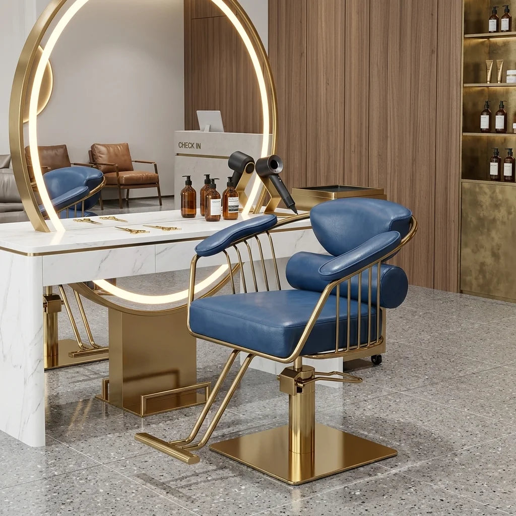 Barber Styling Chair with Gold Metal Frame