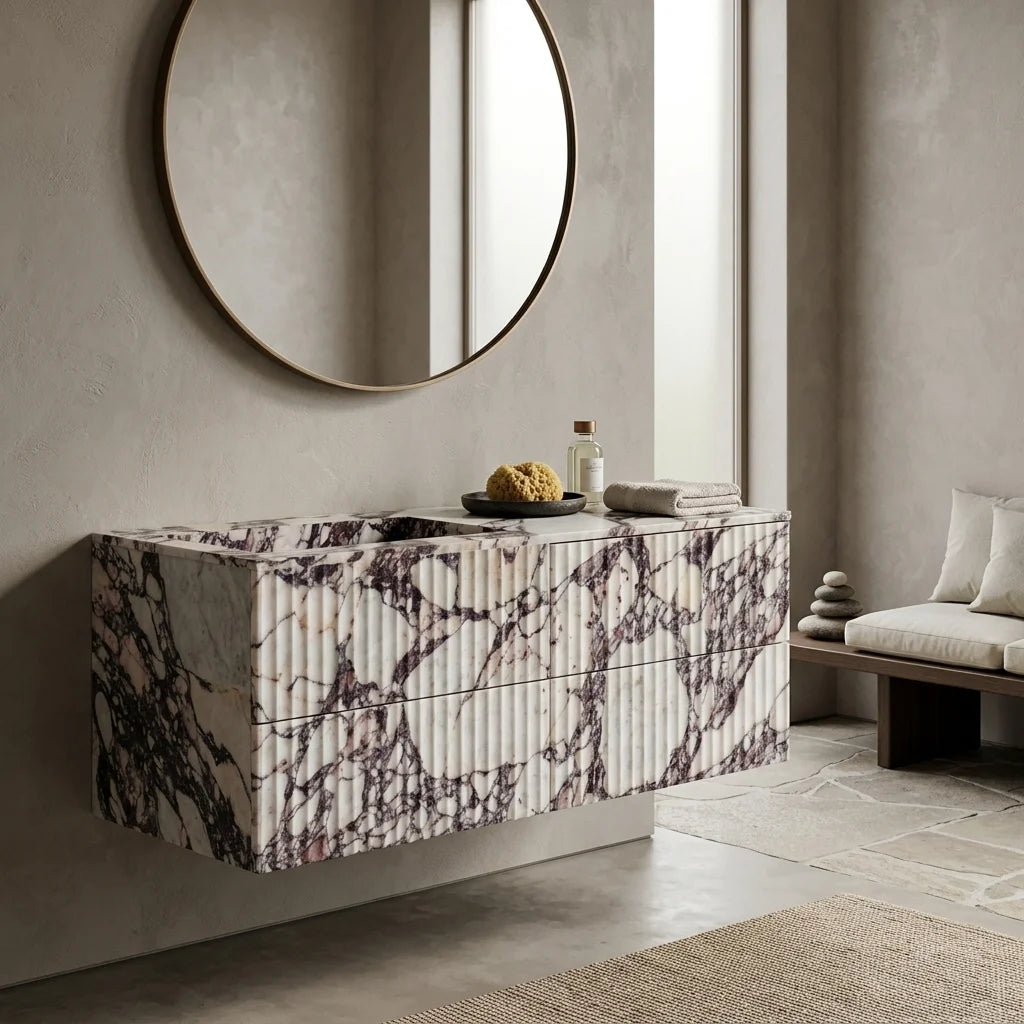 Floating Spa Vanity Cabinet with Marble-Look Finish