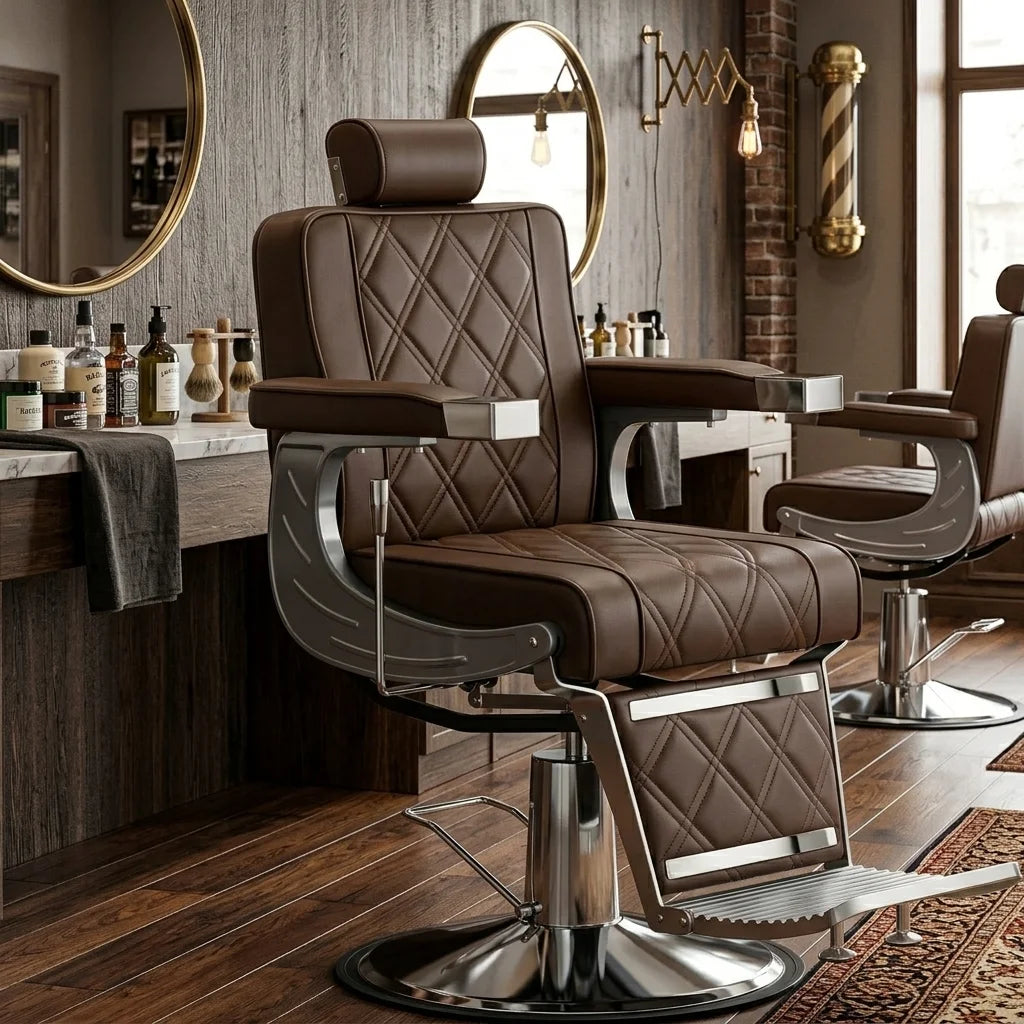 Classic Barber Chair with Leather-Look Upholstery