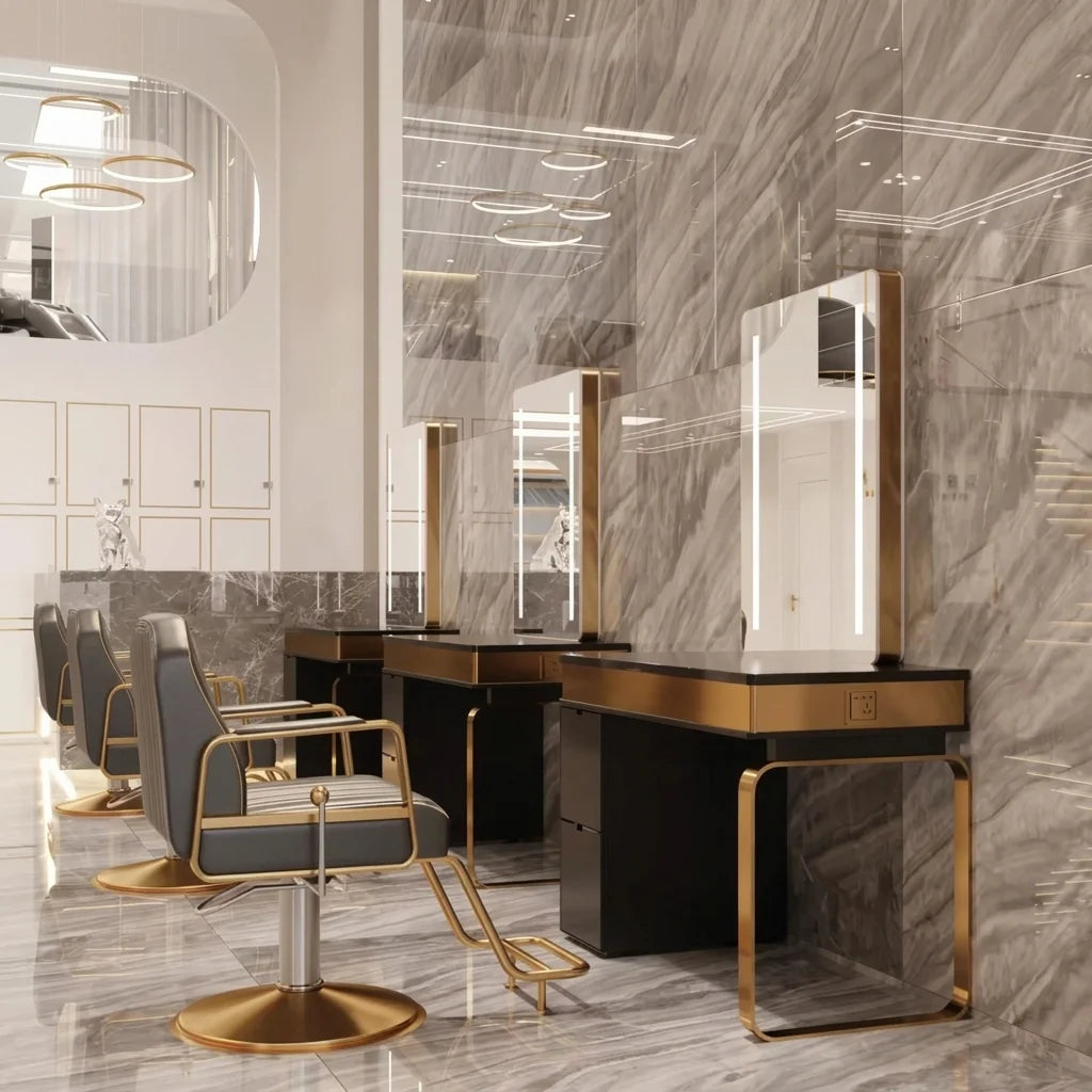 LED Salon Styling Station with Storage Cabinet