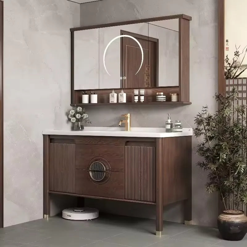 Luxury Walnut Spa Vanity Cabinet with LED Mirror