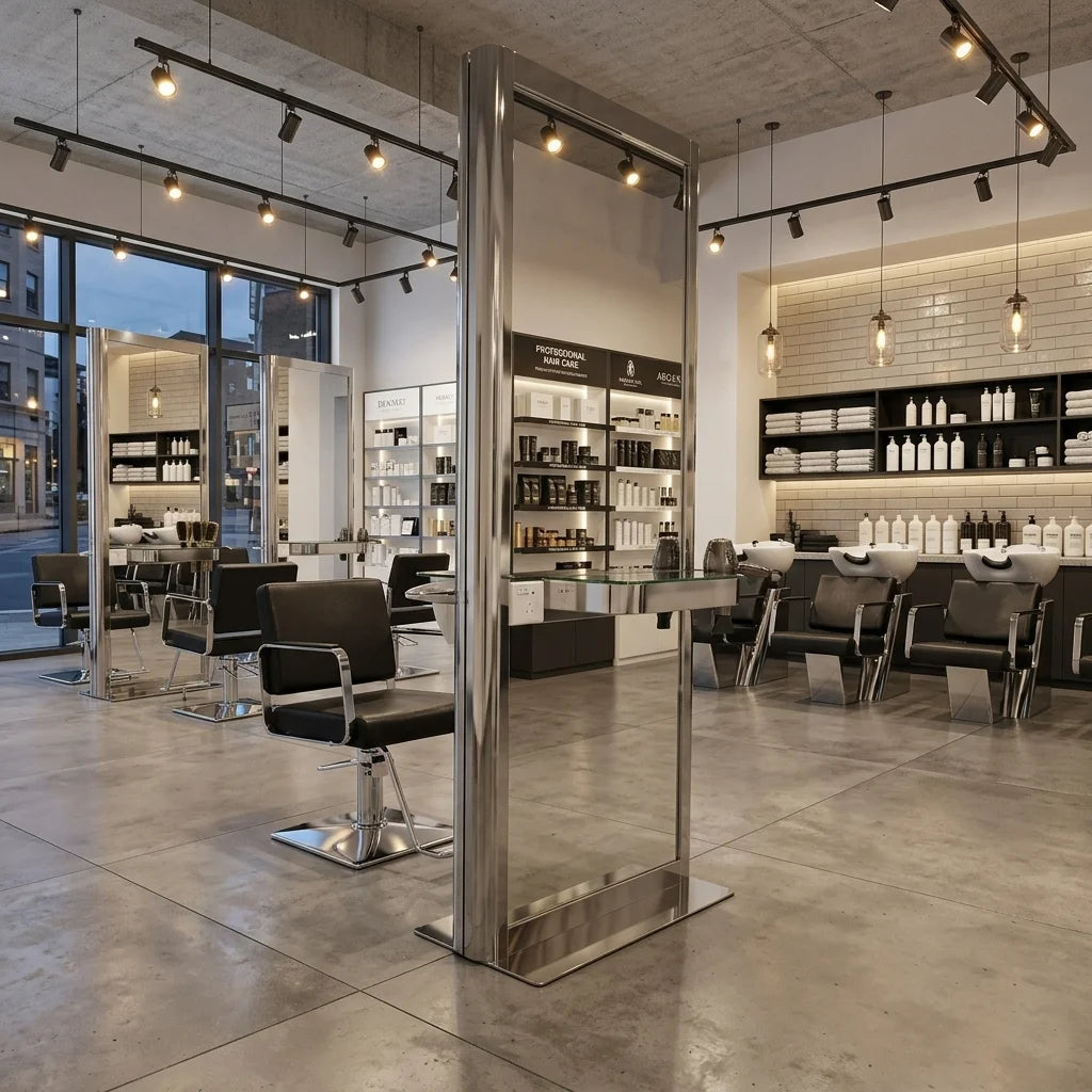Chrome Plated Barber Mirror Station