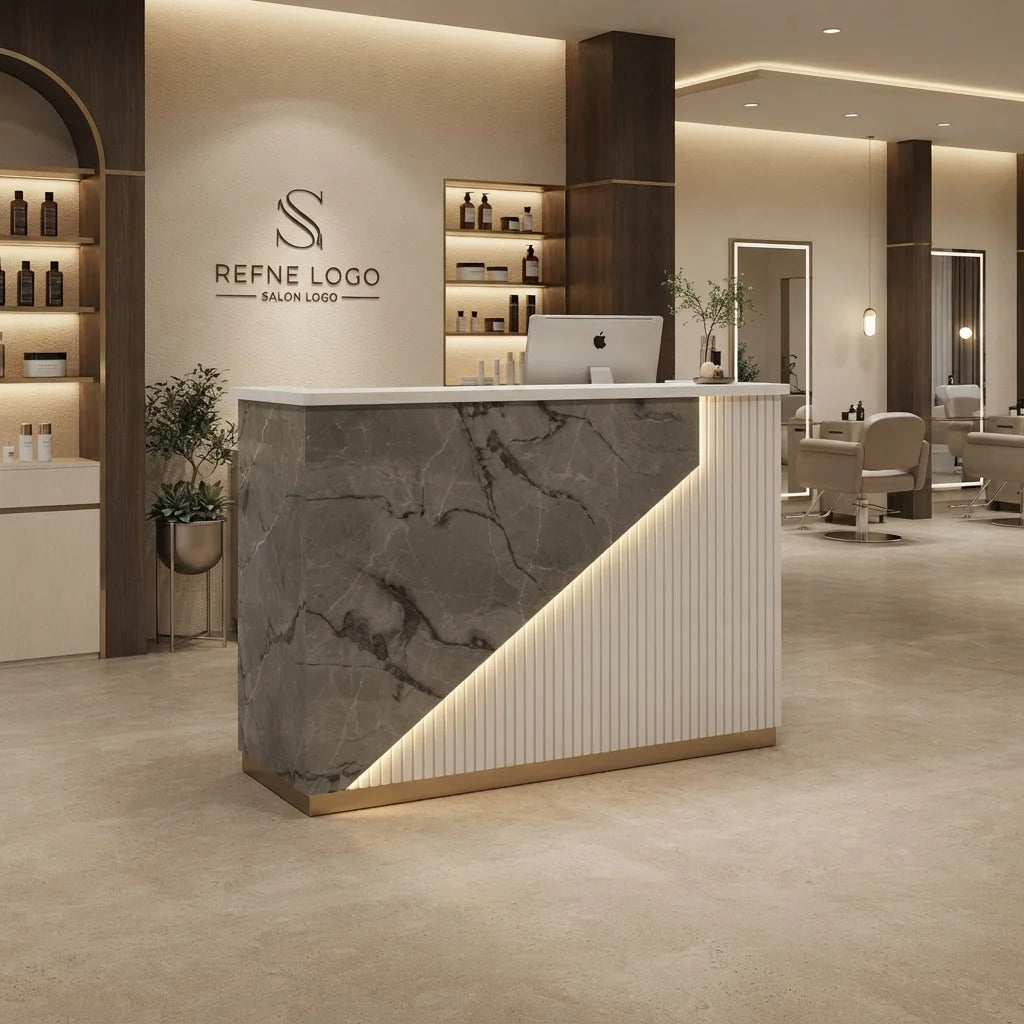 Custom Salon Reception Desk with LED Accent