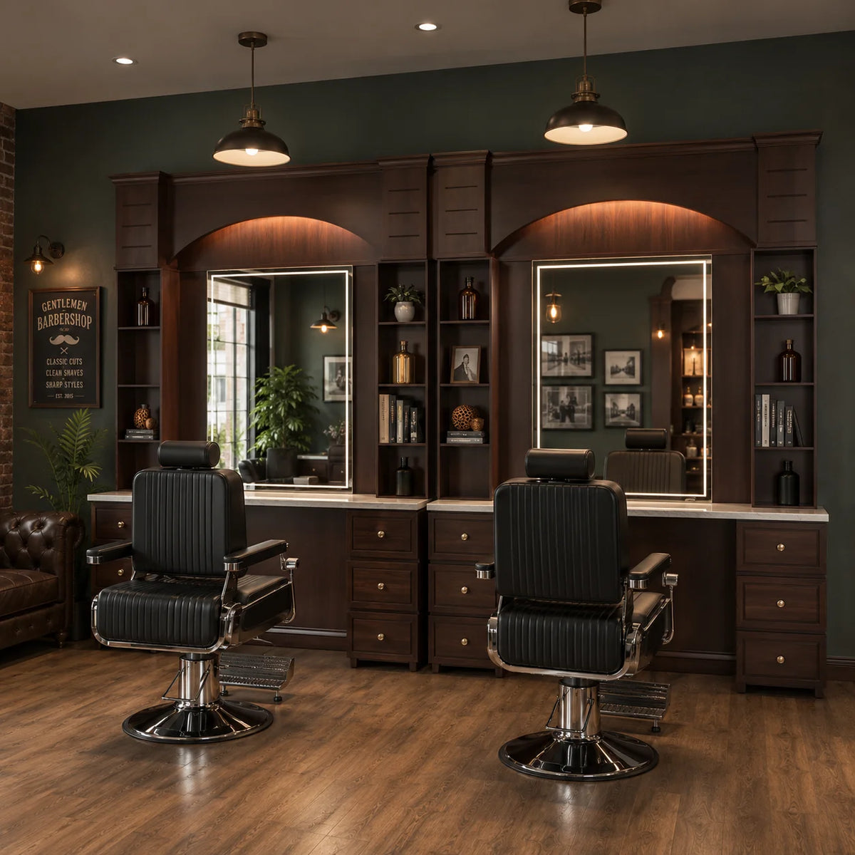 High-End Wooden Barber Workstation with Integrated Storage