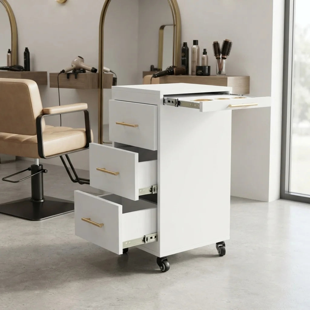 White Barber Styling Unit with Tool Tray