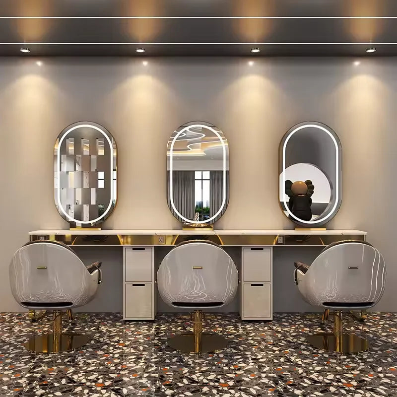 Barber Styling Station with Integrated LED Mirror