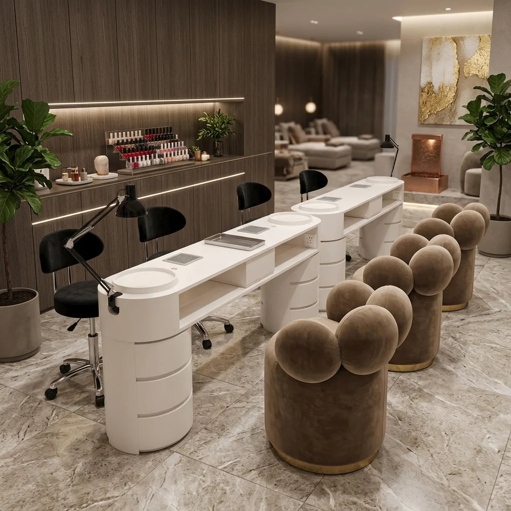 Double Manicure Table with Storage and Ventilation