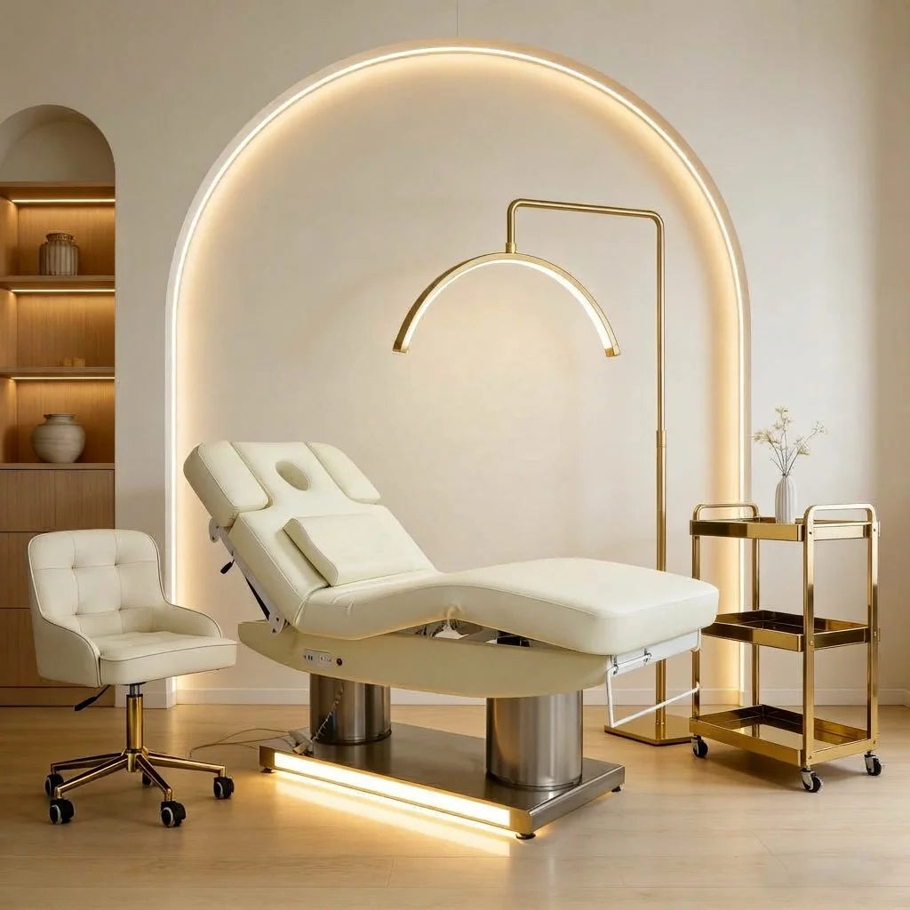 Adjustable Esthetician Bed with Cushioned Headrest
