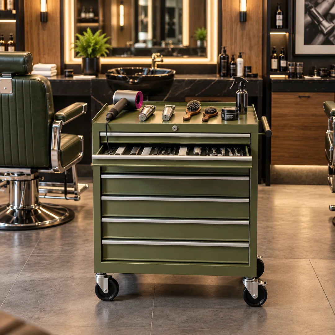 Rolling Barber Tool Cart with Drawers