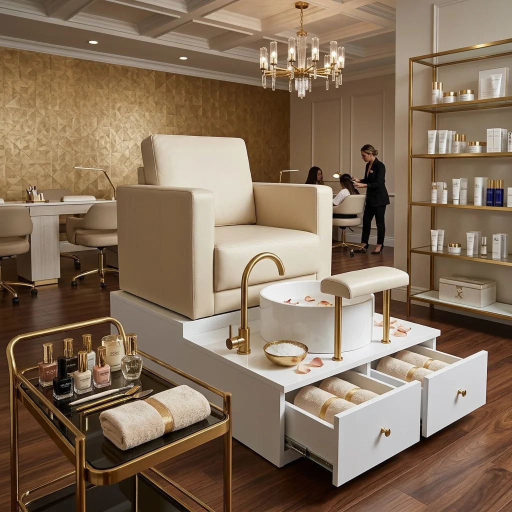 Cream Upholstered Pedicure Spa Chair