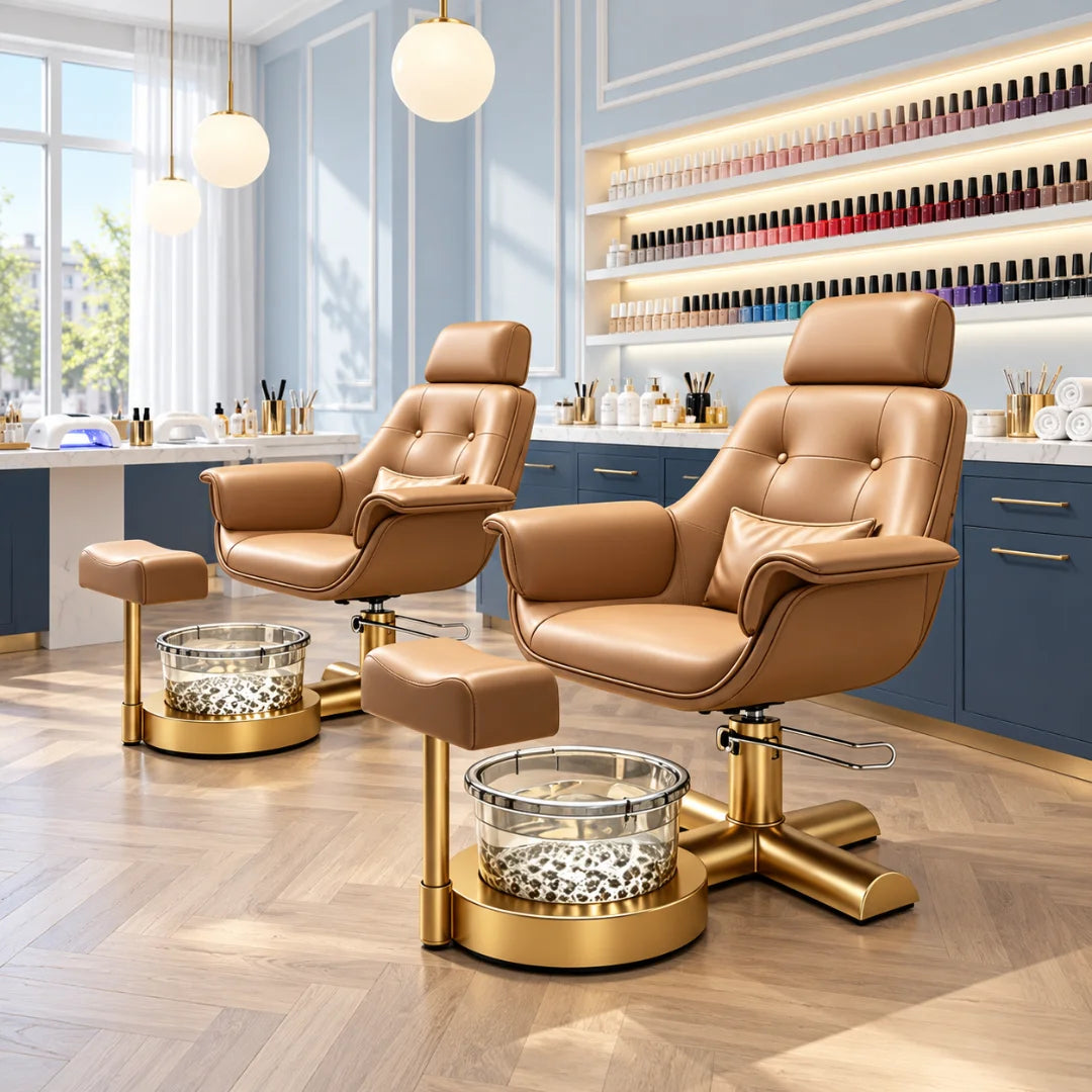 Button Tufted Pedicure Spa Chair with Padded Footrest