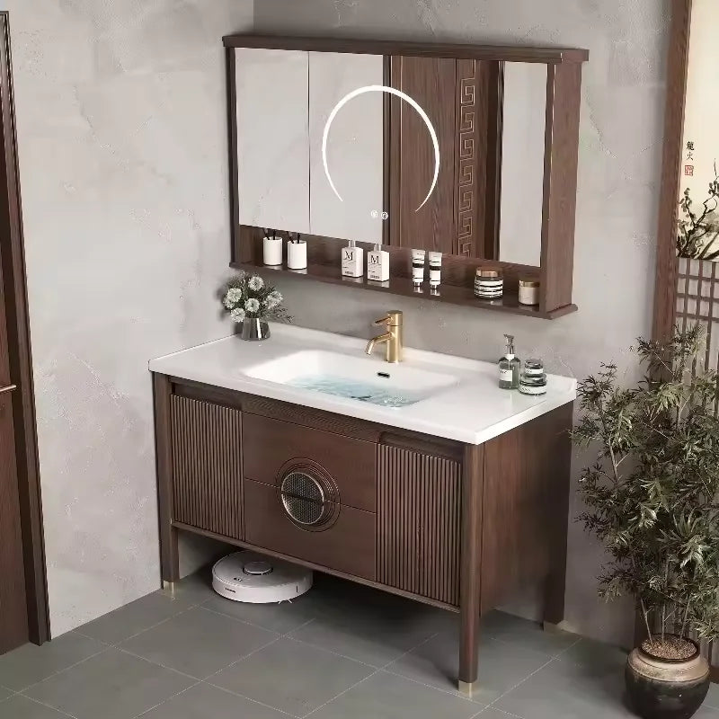 Luxury Walnut Spa Vanity Cabinet with LED Mirror