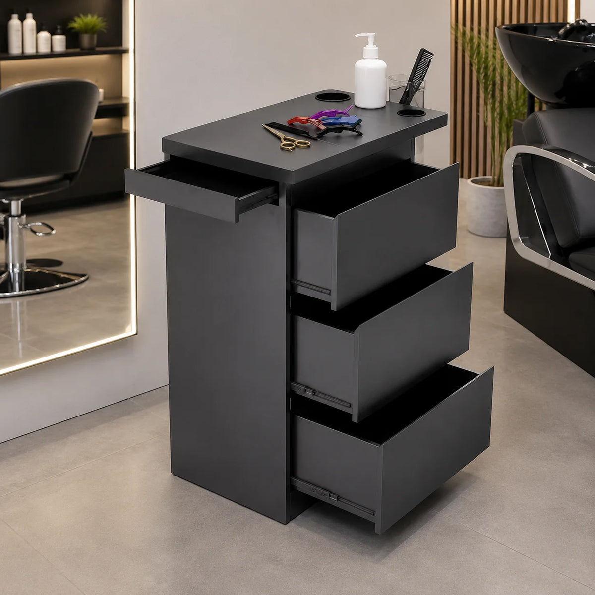Barber Station Storage Unit with Work Surface
