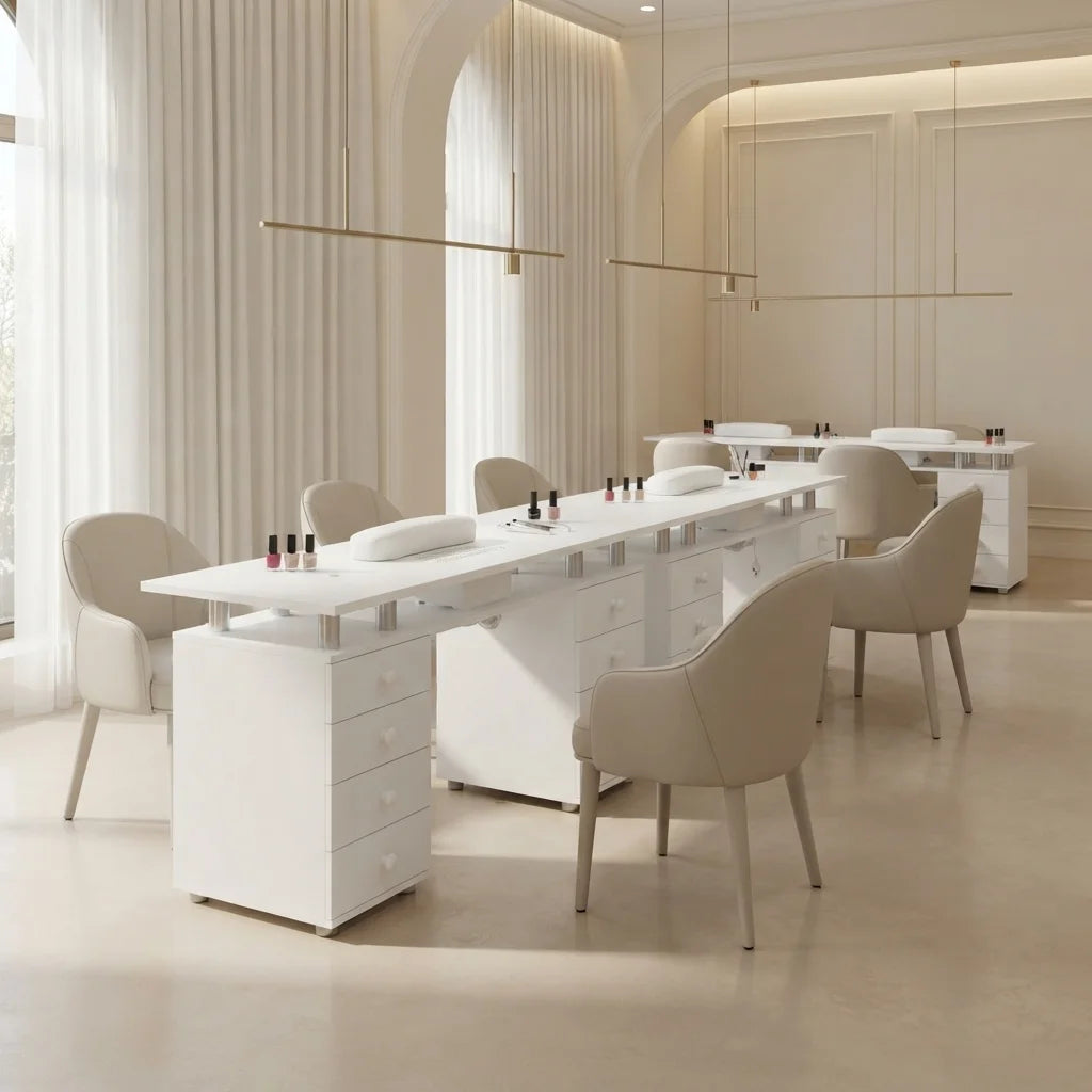 High-End Manicure Workstation with Dual Storage Cabinets