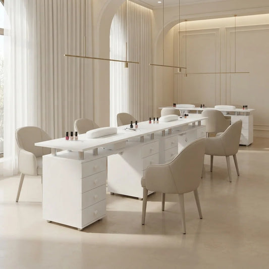 High-End Manicure Workstation with Dual Storage Cabinets