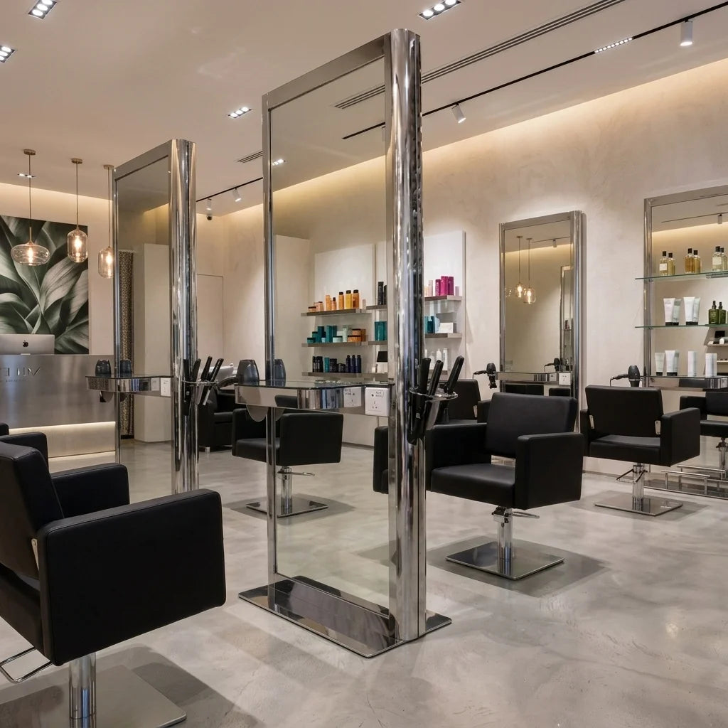 Chrome Plated Barber Mirror Station