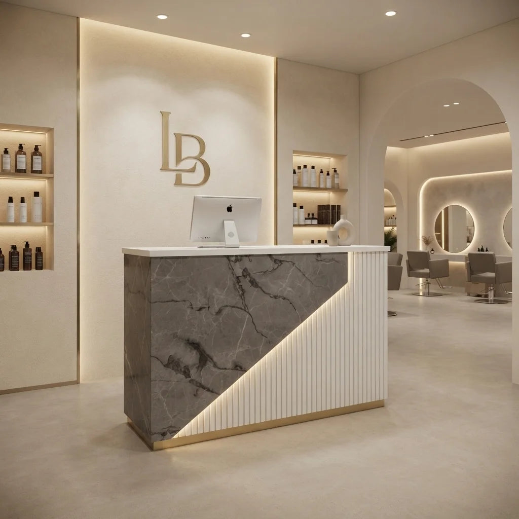 Custom Salon Reception Desk with LED Accent